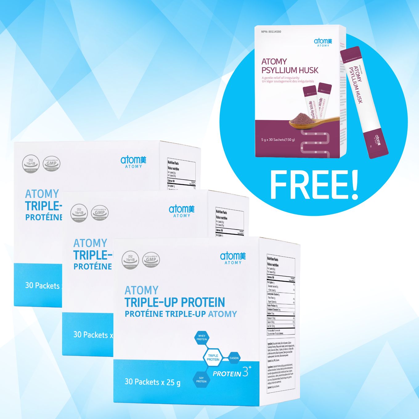 Triple Up Protein (25g X 30 Sachets) - Buy 3, Get a Psyllium Husk