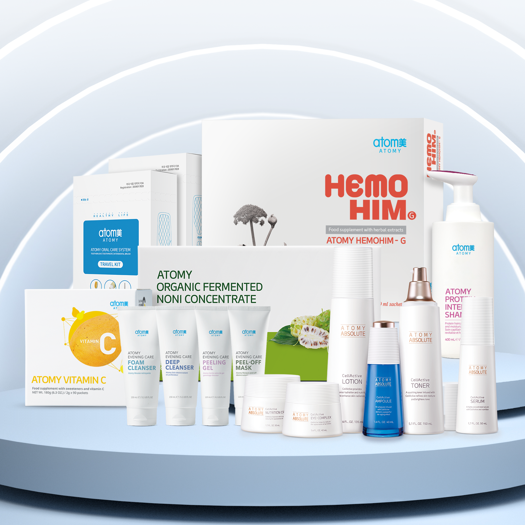 Подборка продукции Atomy Europe: косметика, HemoHIM-G, уход и другие категории