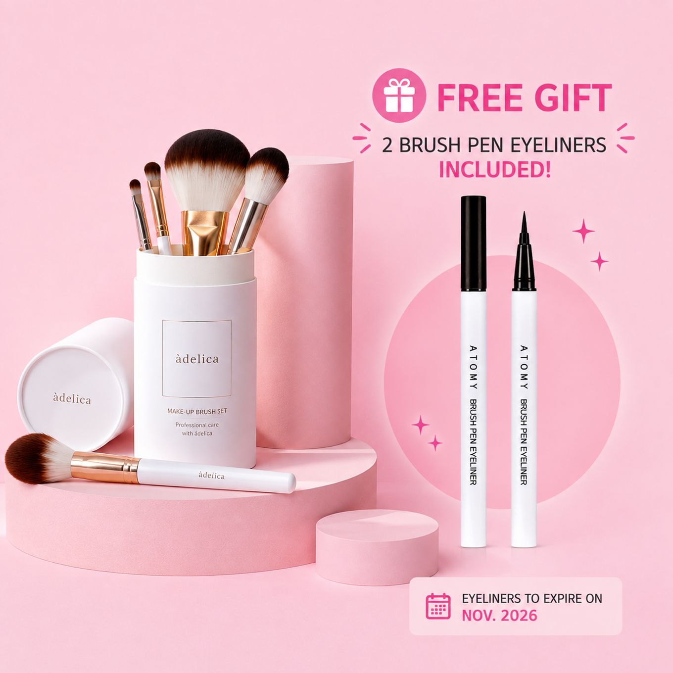 Adelica Make-Up Brush Set + free 2 Eye Liner (black)
