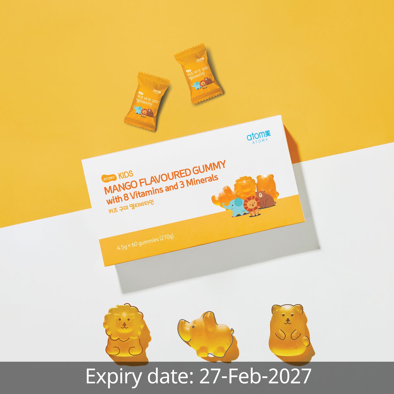 Atomy Kids Mango Flavoured Gummies with 8 Vitamins and 3 Minerals (60 gummy)