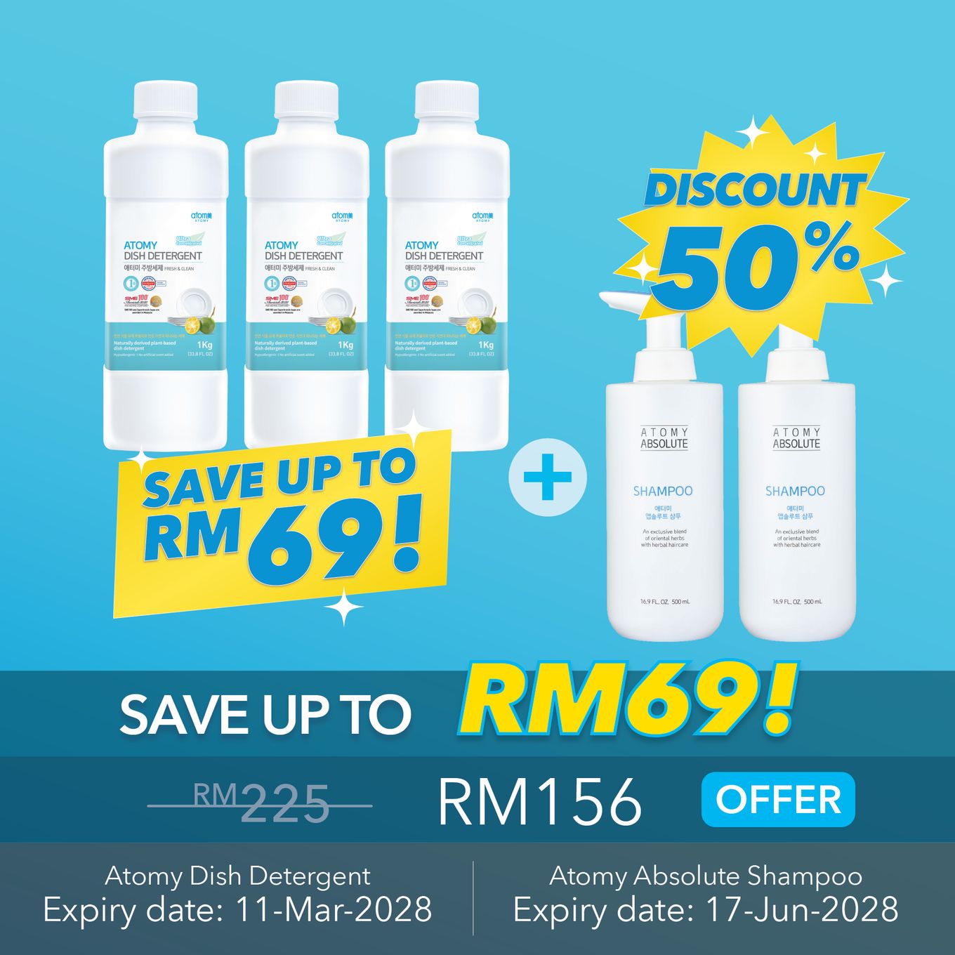 Atomy Dish Detergent 3 sets + Absolute Shampoo 2 sets