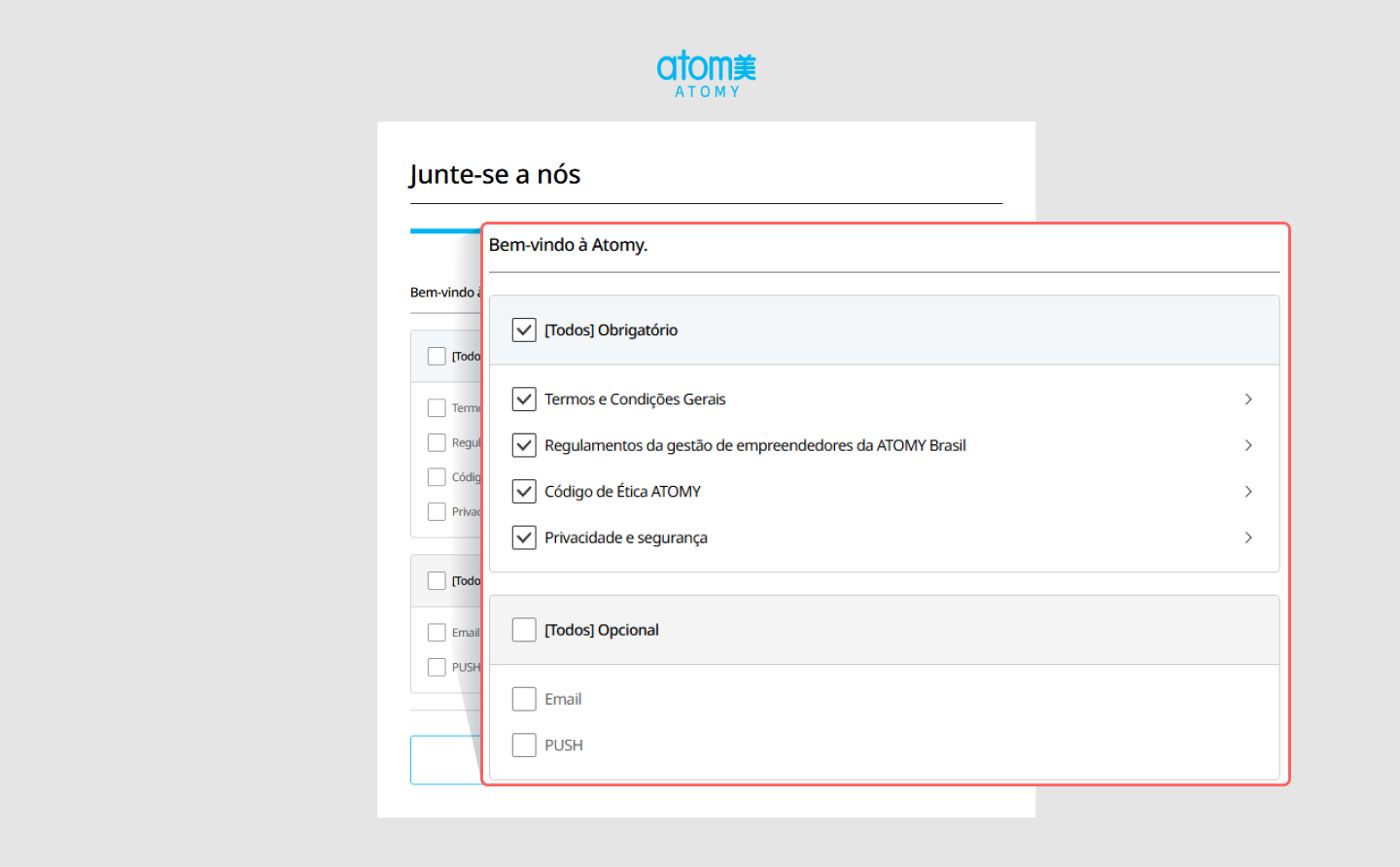Atomy Brazil Bolivia Termos e Condições de Cadastro